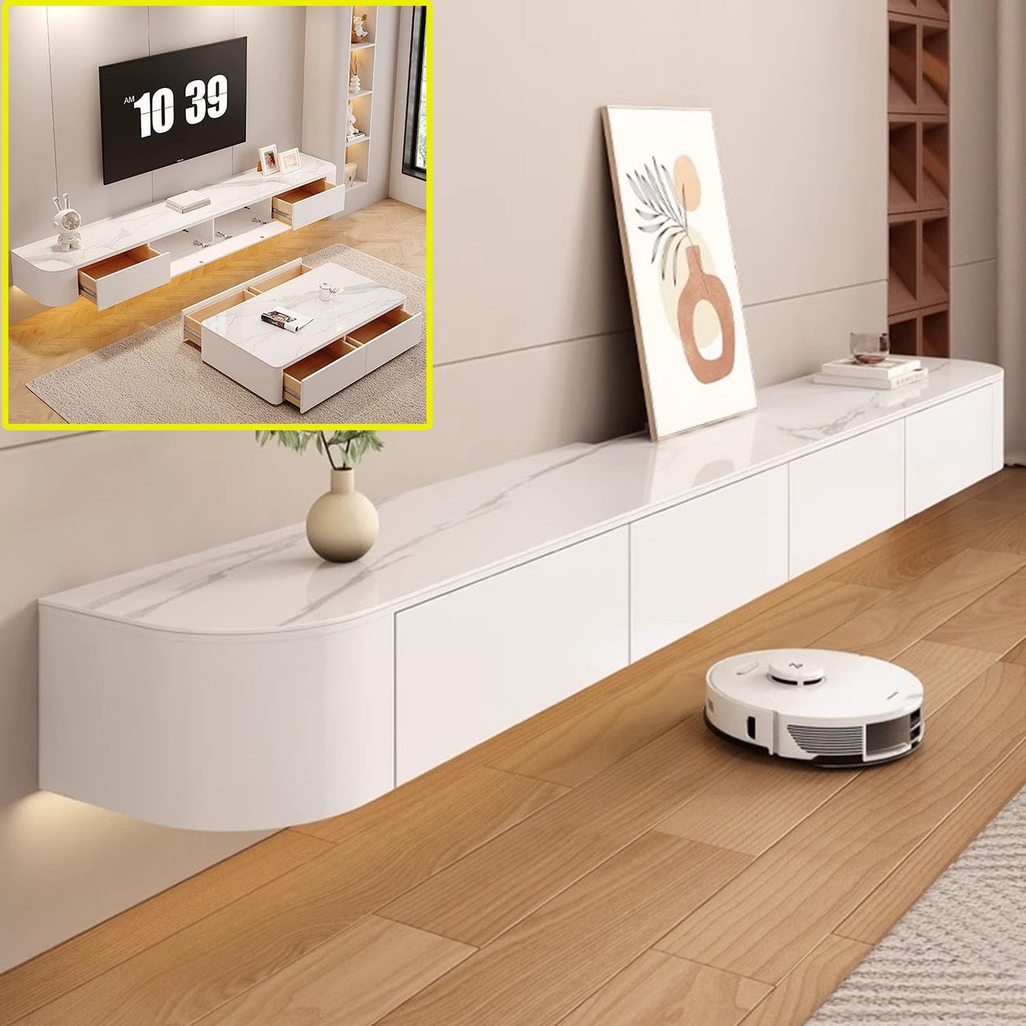 Massief houten tv-meubel voor woonkamer, huis, salontafel, tv-kast, 140, 160, 180, 200, 220, 240 cm, verschillende maten (wit/bruin, 180 x 20 x 24 cm)