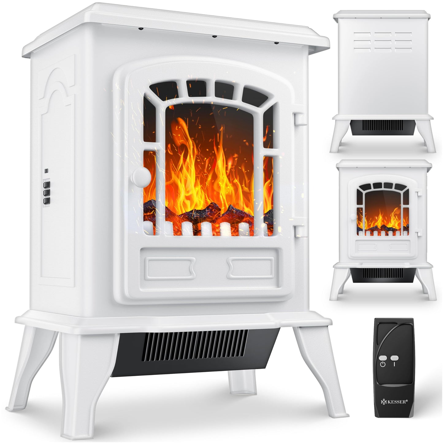 KESSER® Elektrische haard met 2.000 W ventilatorkachel Elektrische LED-verwarming Openhaard effect Kachel Vlameffect Radiator Kachel Verstelbare geluiddemper