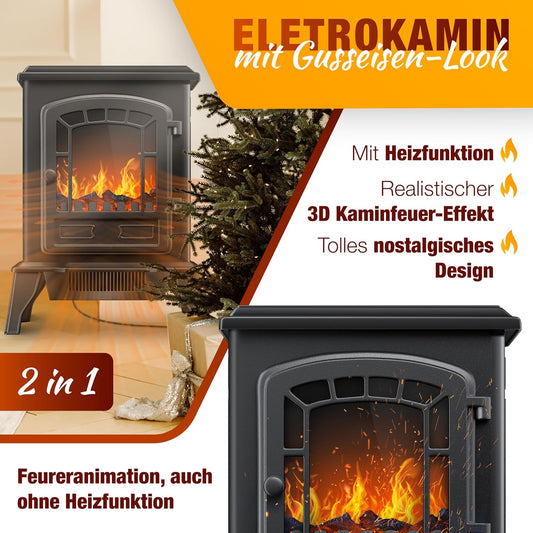 KESSER® Elektrische haard met 2.000 W ventilatorkachel Elektrische LED-verwarming Openhaard effect Kachel Vlameffect Radiator Kachel Verstelbare geluiddemper