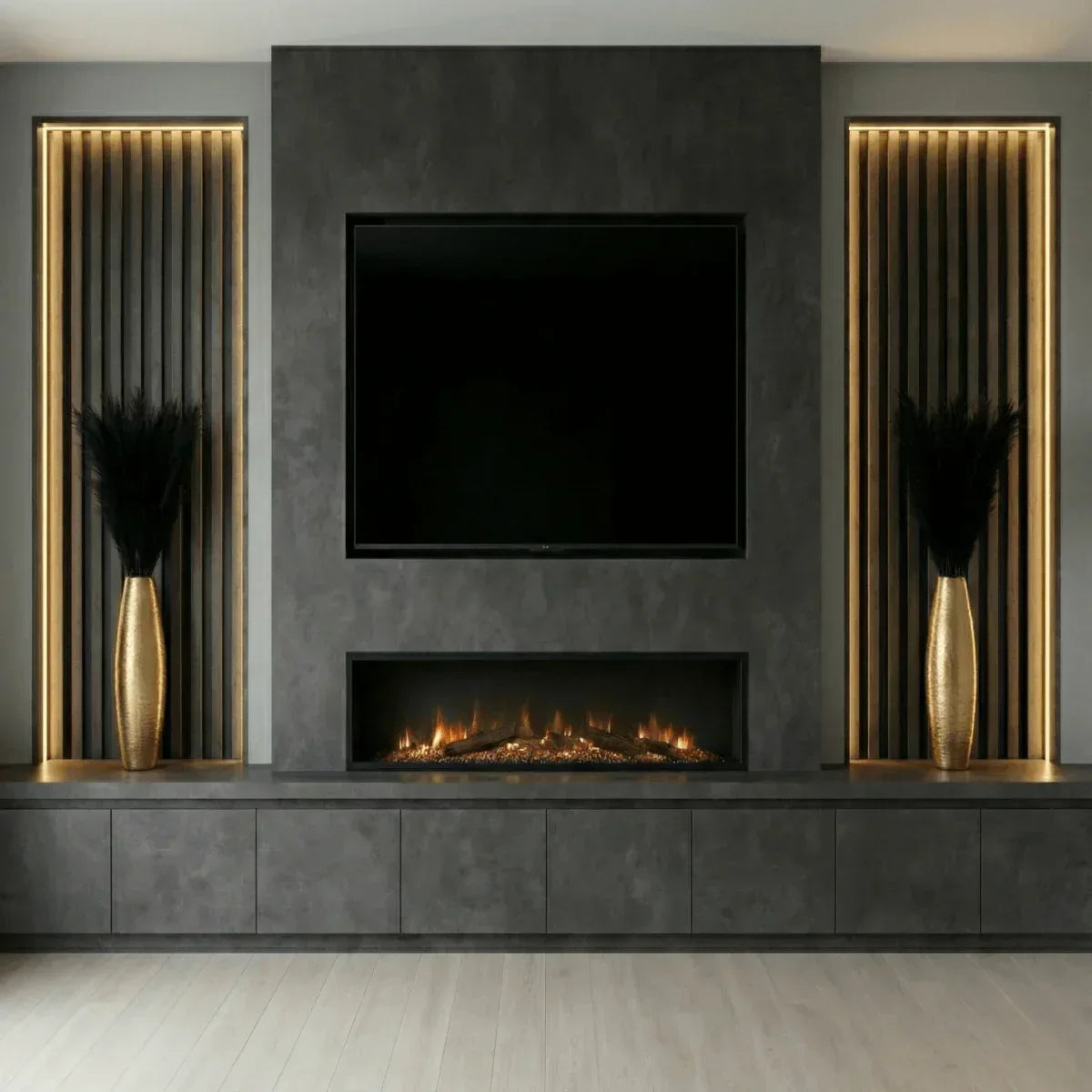 Cinewall BlackStone – Elektrische Haard met Zwarte Betonlook en LED Accentverlichting - cinewallkopen.be