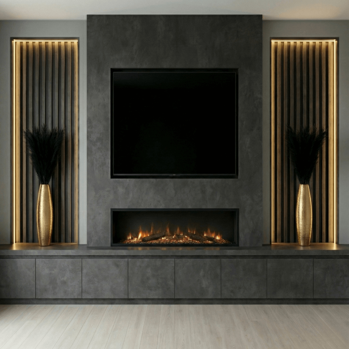 Cinewall BlackStone – Elektrische Haard met Zwarte Betonlook en LED Accentverlichting - cinewallkopen.be