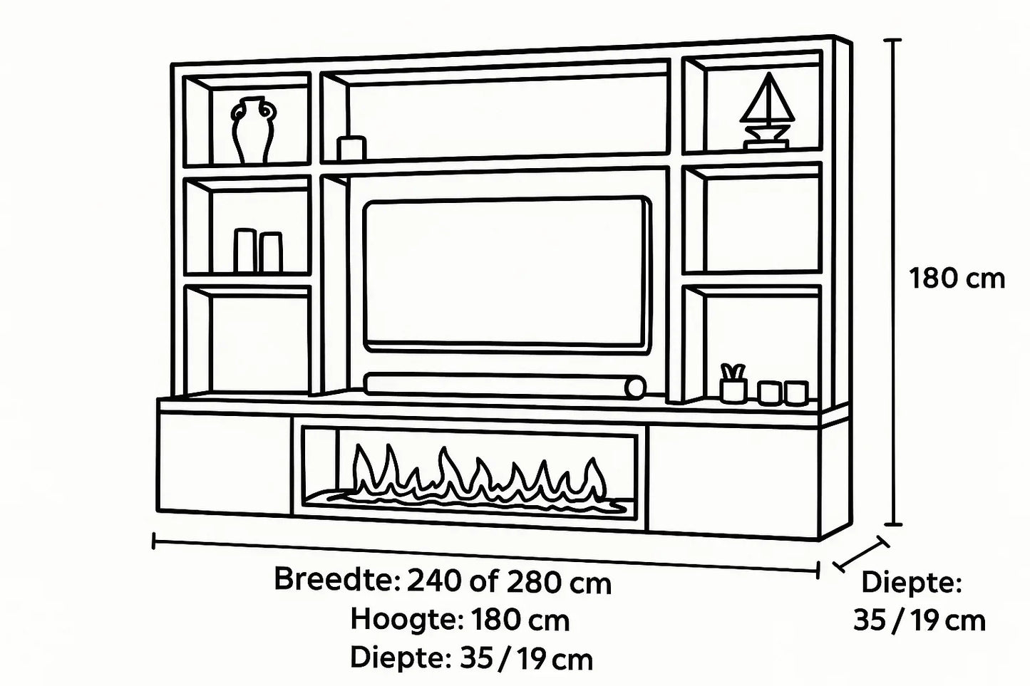 Cinewall met Elektrische Haard – In Jouw Gewenste Kleur - cinewallkopen.be