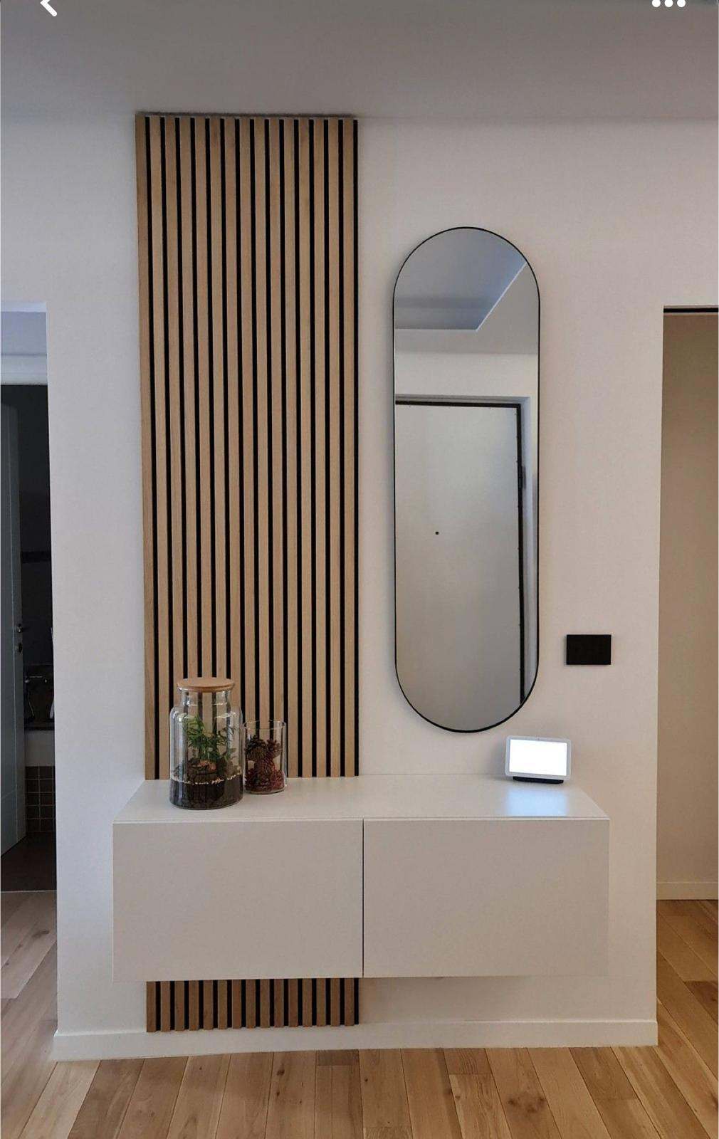 Entry Slat Mirror Console – Wit Zwevend Dressoir - cinewallkopen.be