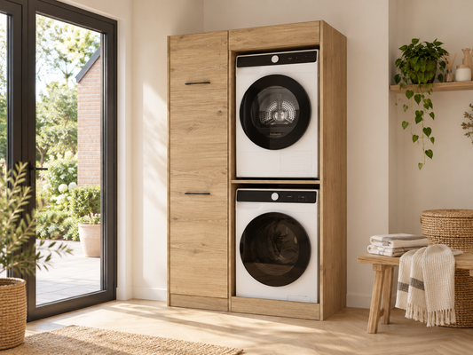 Wasmachine kast betonlook voor wasmachine en droogkast boven elkaar