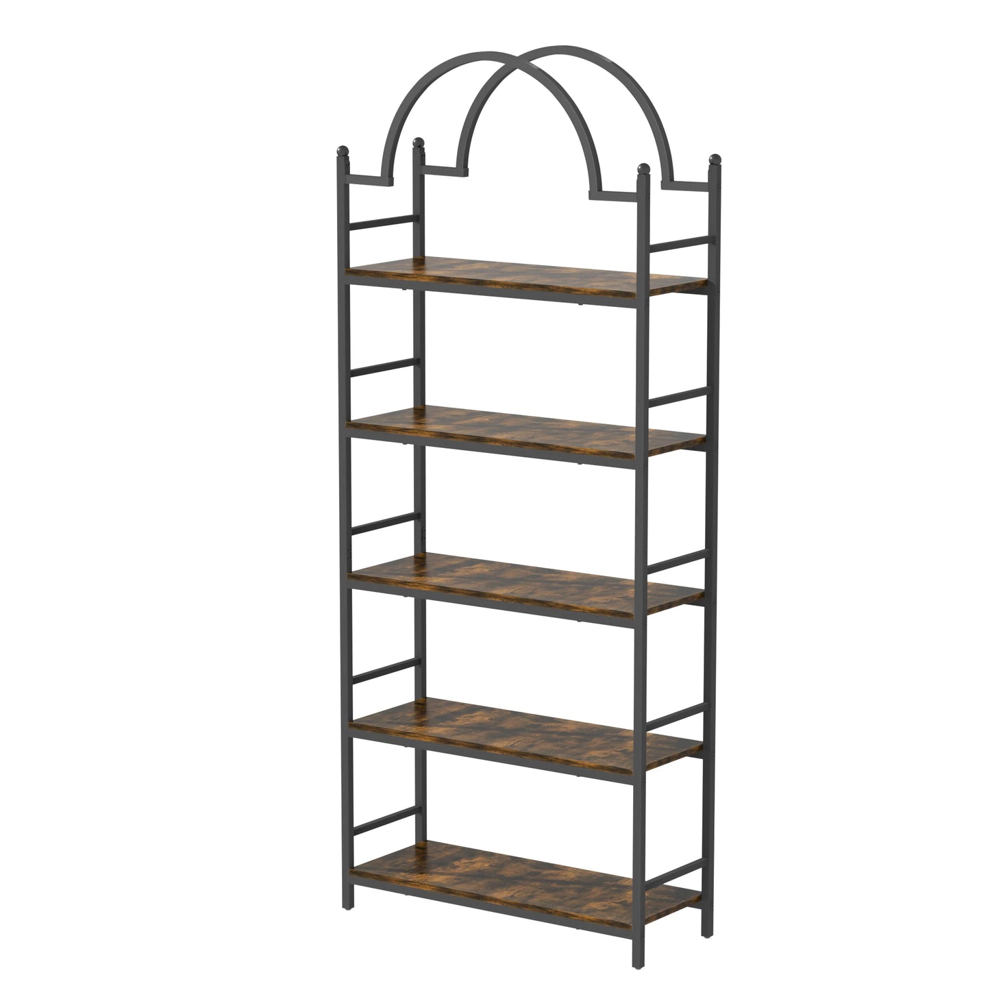 5 Tier Wood Storage Shelves with Metal Frame Free Standing Bookshelf Industrial Display Rack