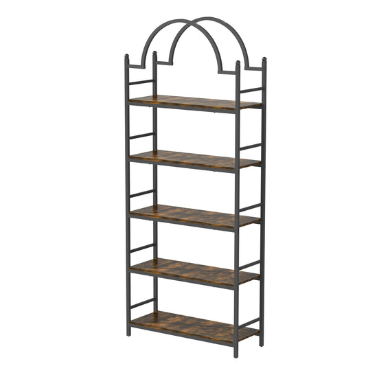 5 Tier Wood Storage Shelves with Metal Frame Free Standing Bookshelf Industrial Display Rack