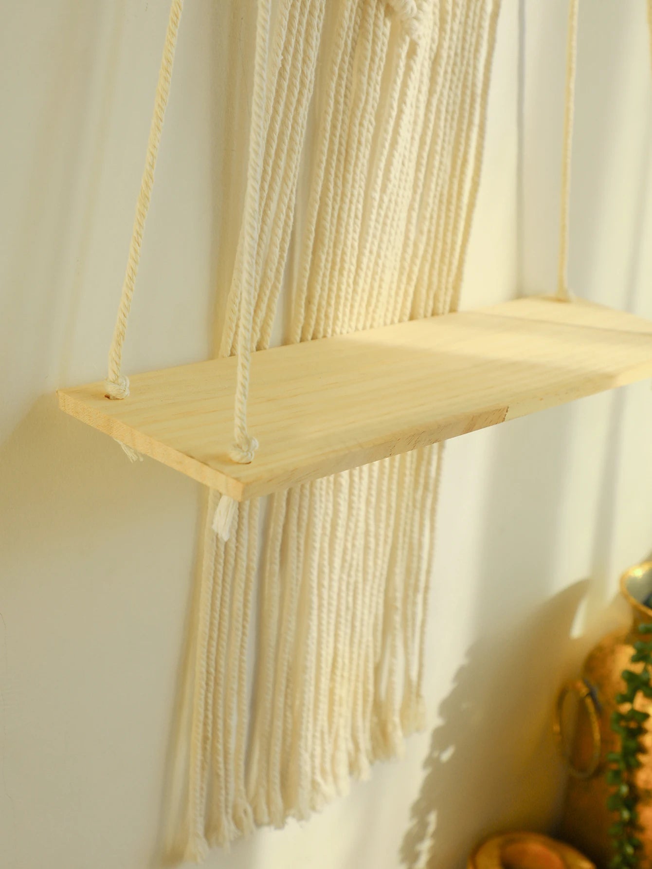 Macrame Wall Shelf Wood Floating Shelves Flower Pot Display Stand Hanging Wall Boho Home Decoration Living Room Decors Aesthetic