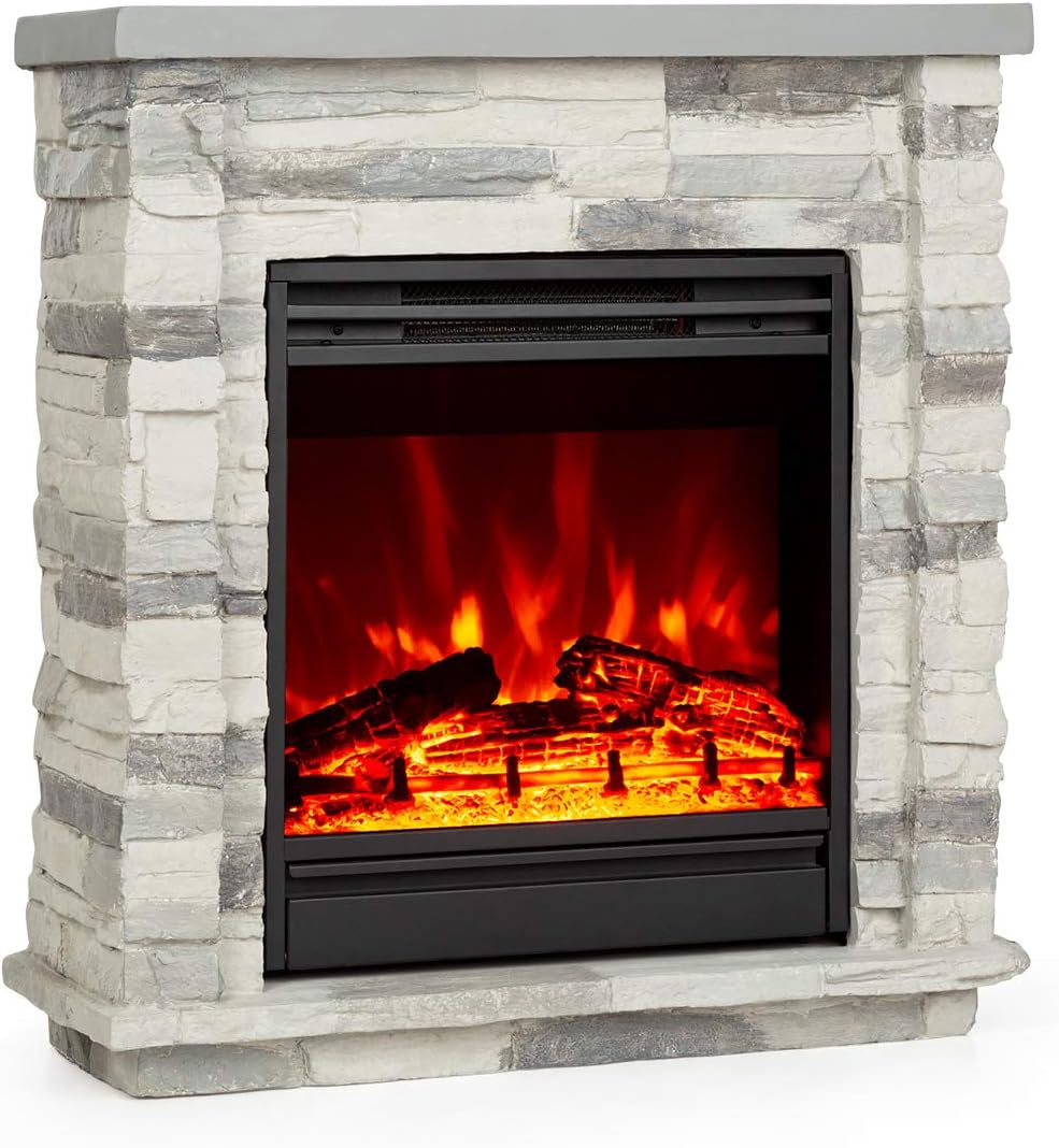 Klarstein Elektrische open haard, elektrische verwarming, 1800 W, open haard met led-effect en houtblokken van hout, afstandsbediening, programmeerbaar, timer, automatische temperatuurregeling