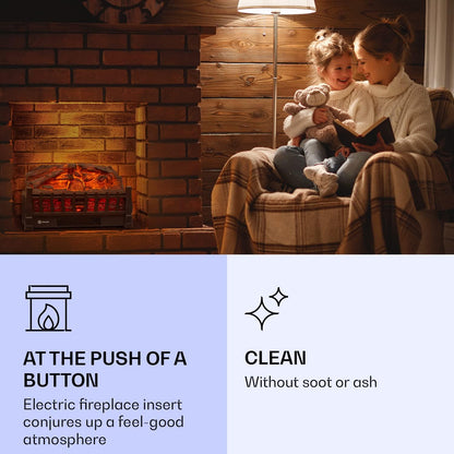 Klarstein Kamini FXL 2G Elektrische haard, haard, inzet voor elektrische haard, met verwarmingsvermogen, 1800 W, temperatuur 15-30 °C, menillusie van de vlam, 3D, led, zwart