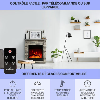 Klarstein Elektrische open haard, elektrische verwarming, 1800 W, open haard met led-effect en houtblokken van hout, afstandsbediening, programmeerbaar, timer, automatische temperatuurregeling