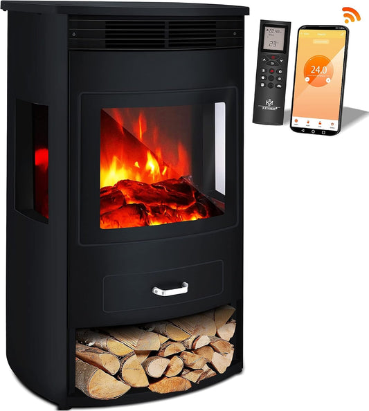 KESSER® Prio elektrische open haard met verwarming Ventilatorkachel Afstandsbediening 950/1.900 W Elektrische open haard Vlameffect LED Schoorsteenlamp Elektrische open haard