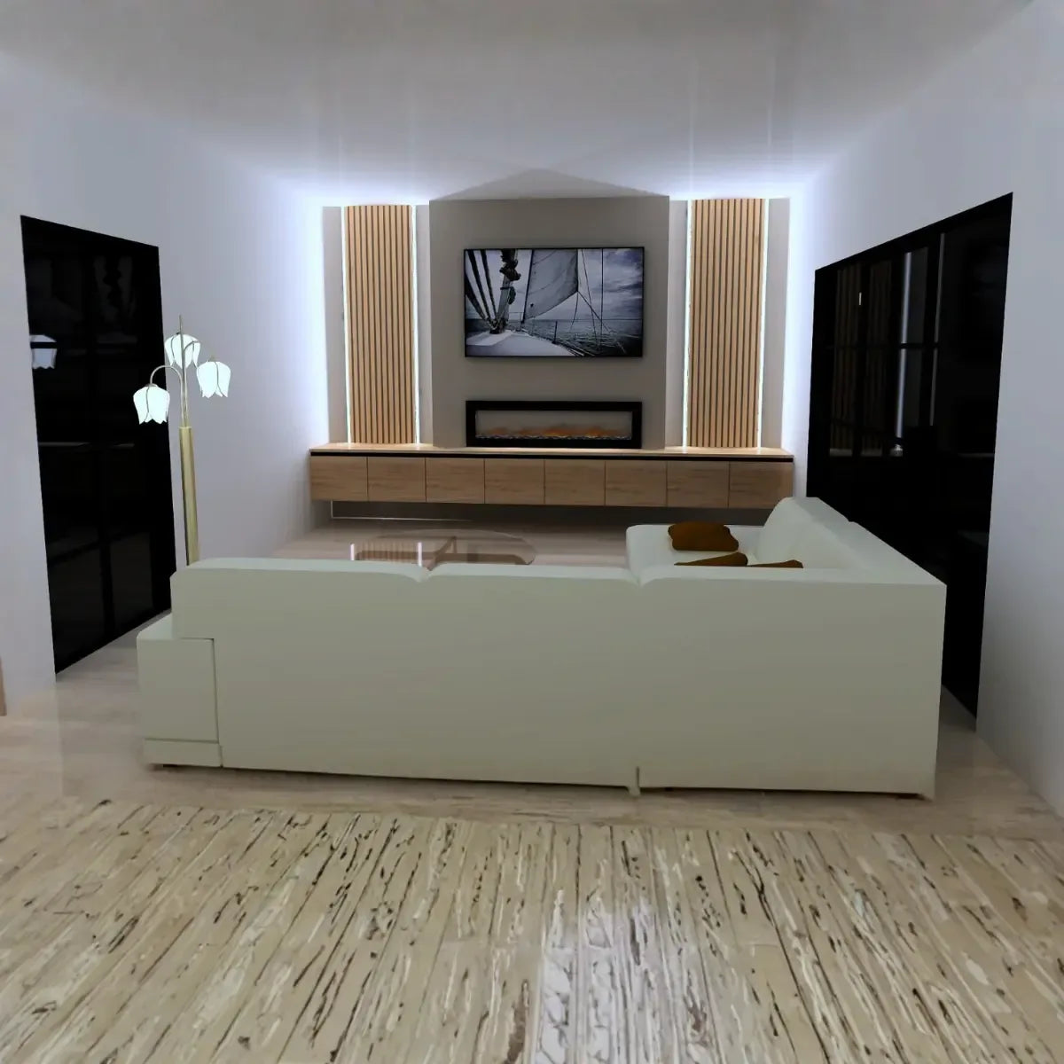 Cinewall Nordic Prestige – Met Zwevend Eiken Meubel & Akoestische LED-Panelen - cinewallkopen.be