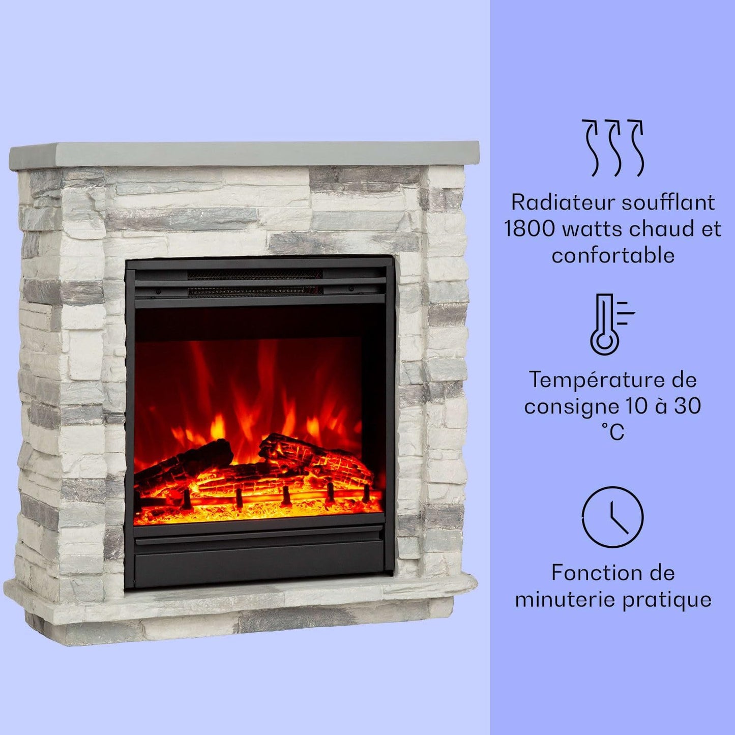 Klarstein Elektrische open haard, elektrische verwarming, 1800 W, open haard met led-effect en houtblokken van hout, afstandsbediening, programmeerbaar, timer, automatische temperatuurregeling