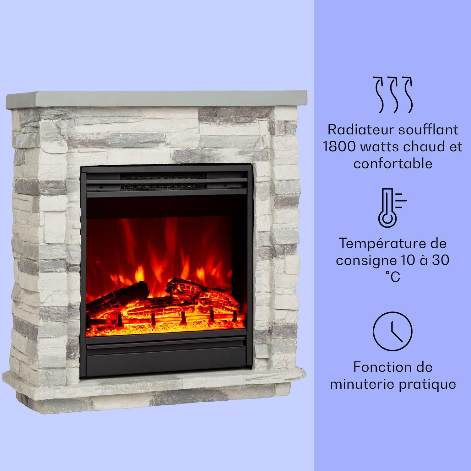 Klarstein Elektrische open haard, elektrische verwarming, 1800 W, open haard met led-effect en houtblokken van hout, afstandsbediening, programmeerbaar, timer, automatische temperatuurregeling