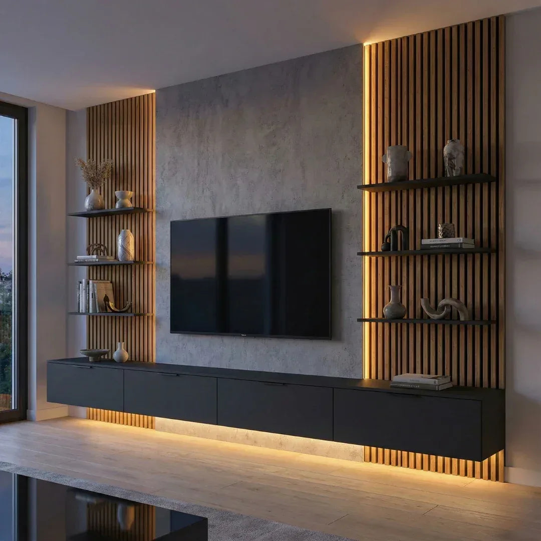 Cinewall Lumina Horizon – Met Geïntegreerde LED-Verlichting & Sfeerhaard - cinewallkopen.be