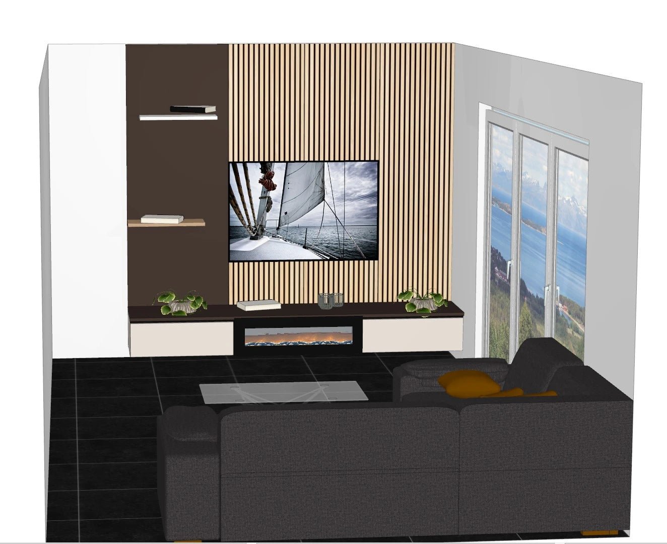 Cinewall met Elektrische Haard – Luxe Wandmeubel op Maat (TV 55–75 inch) - cinewallkopen.be