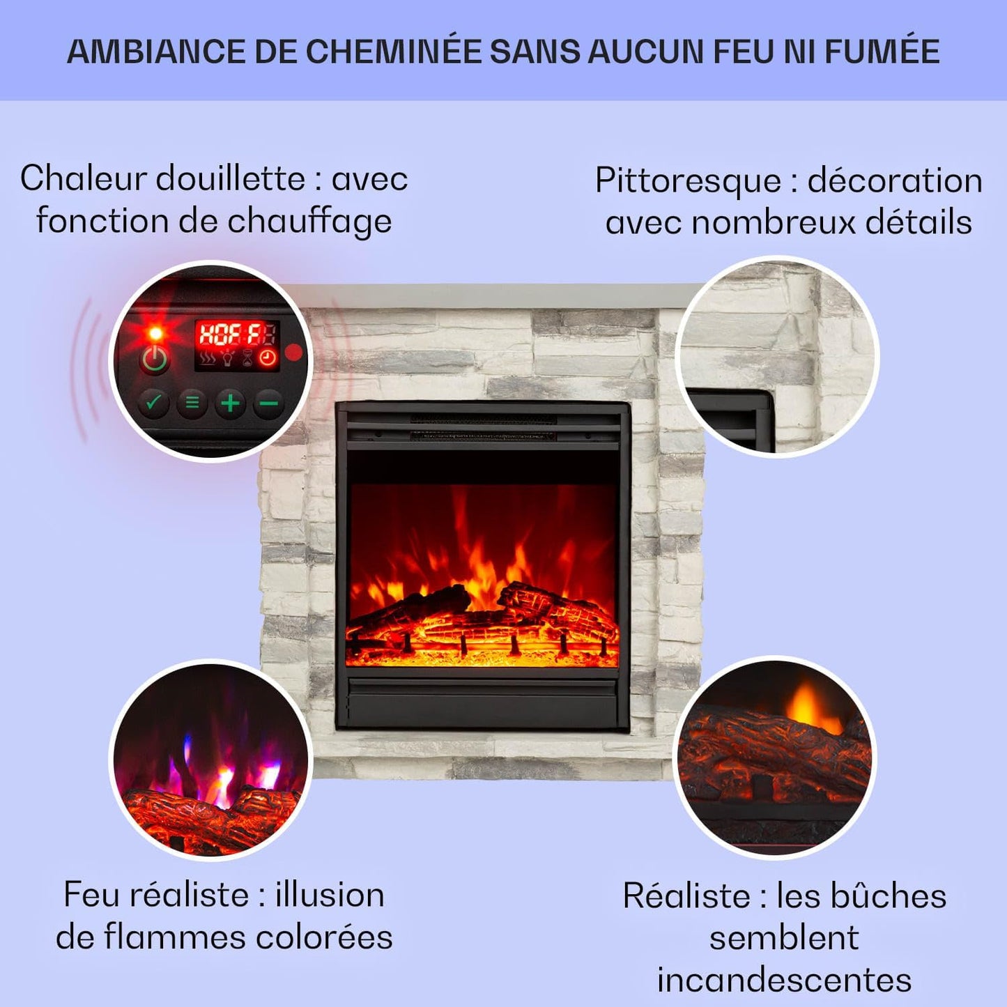 Klarstein Elektrische open haard, elektrische verwarming, 1800 W, open haard met led-effect en houtblokken van hout, afstandsbediening, programmeerbaar, timer, automatische temperatuurregeling