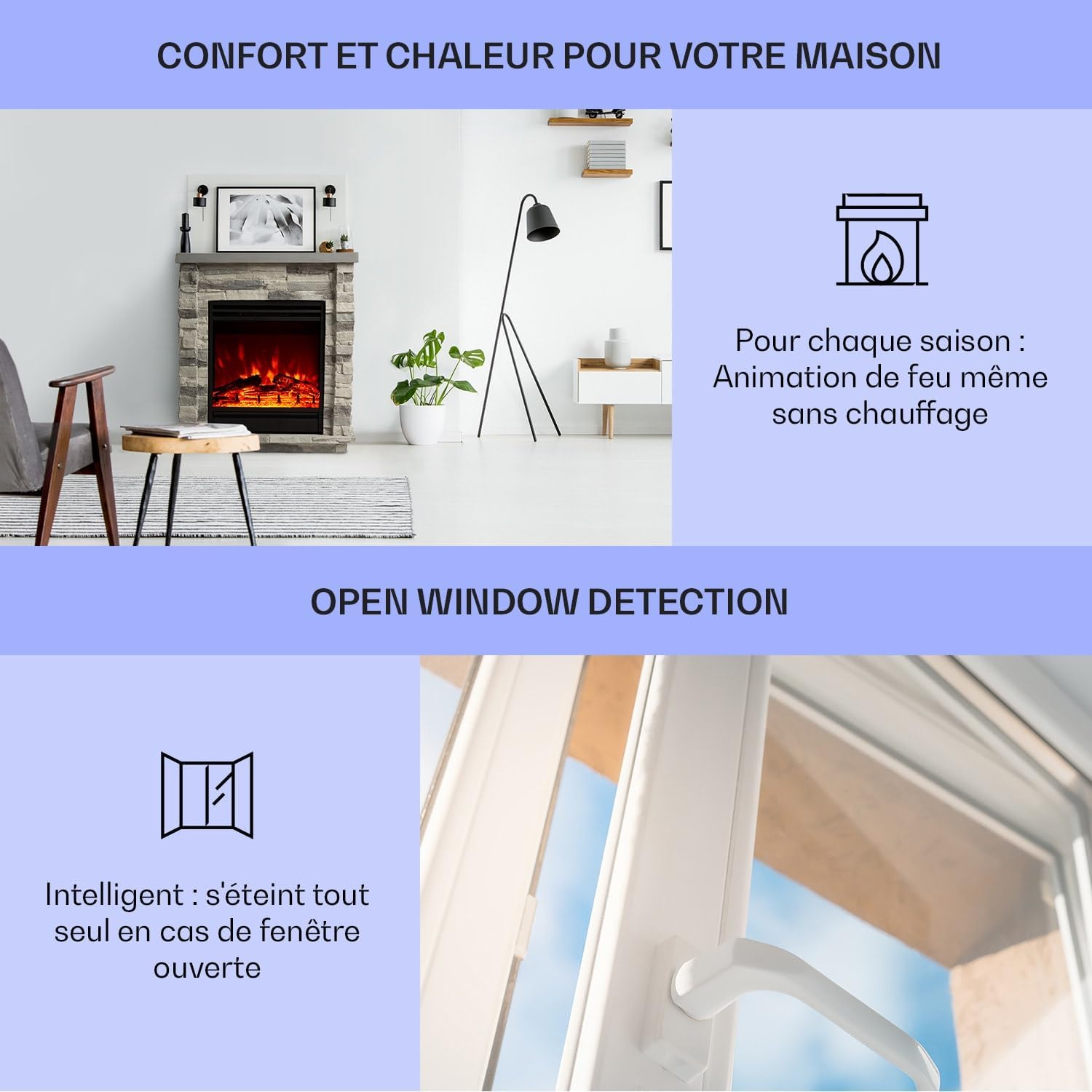 Klarstein Elektrische open haard, elektrische verwarming, 1800 W, open haard met led-effect en houtblokken van hout, afstandsbediening, programmeerbaar, timer, automatische temperatuurregeling