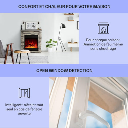 Klarstein Elektrische open haard, elektrische verwarming, 1800 W, open haard met led-effect en houtblokken van hout, afstandsbediening, programmeerbaar, timer, automatische temperatuurregeling