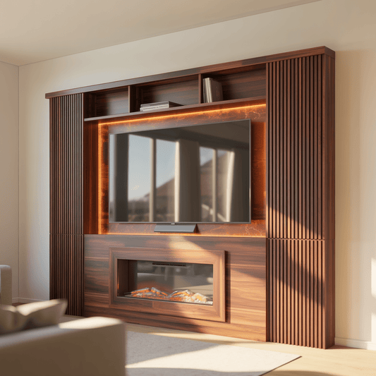 Cinewall Prestige Walnut Haardwand – LED Verlichting & TV Wandmeubel - cinewallkopen.be