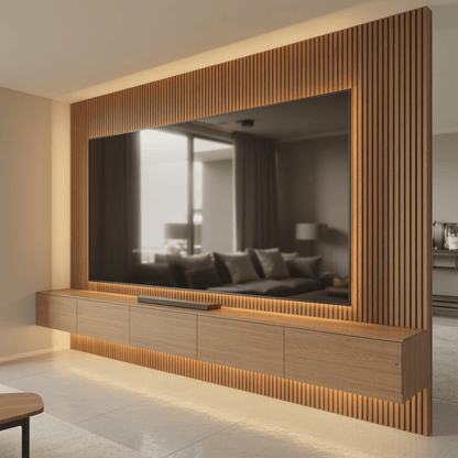 SlatLine Cinewall met Akoestische Panelen (Massief Hout) - cinewallkopen.be