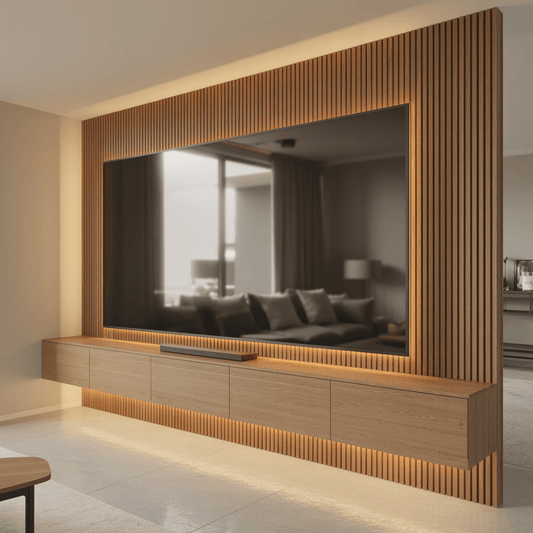 SlatLine Cinewall met Akoestische Panelen (Massief Hout) - cinewallkopen.be