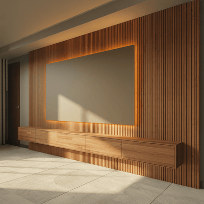 SlatLine Cinewall met Akoestische Panelen (Massief Hout) - cinewallkopen.be