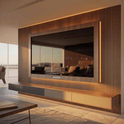 SlatLine Cinewall met Akoestische Panelen (Massief Hout) - cinewallkopen.be