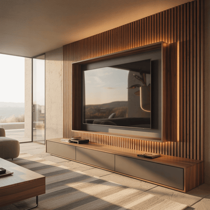 SlatLine Cinewall met Akoestische Panelen (Massief Hout) - cinewallkopen.be
