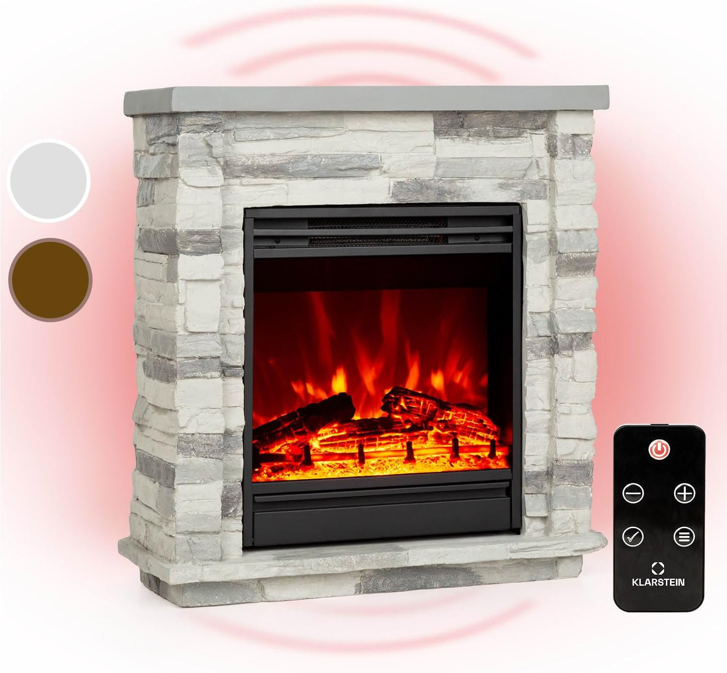 Klarstein Elektrische open haard, elektrische verwarming, 1800 W, open haard met led-effect en houtblokken van hout, afstandsbediening, programmeerbaar, timer, automatische temperatuurregeling