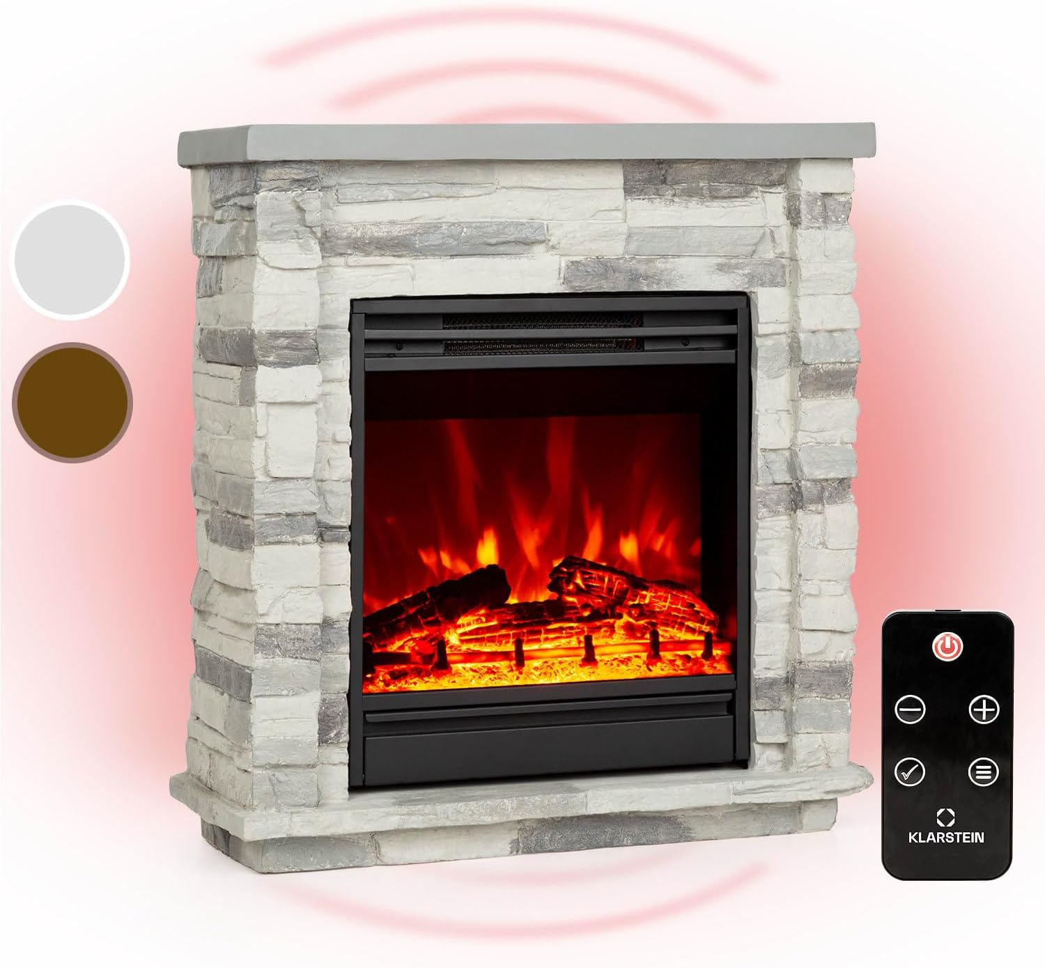 Klarstein Elektrische open haard, elektrische verwarming, 1800 W, open haard met led-effect en houtblokken van hout, afstandsbediening, programmeerbaar, timer, automatische temperatuurregeling