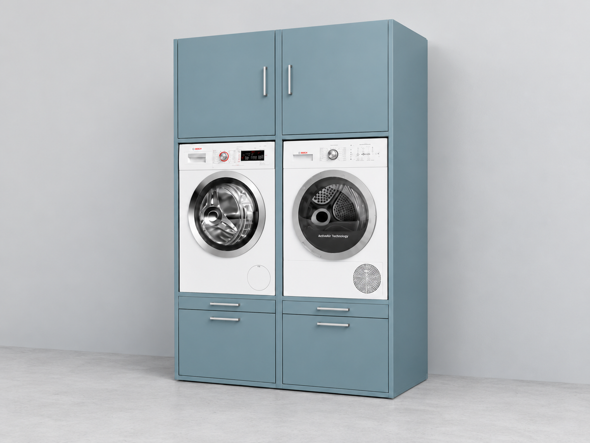 Lichtblauwe wasmachine kast voor wasmachine en droogkast