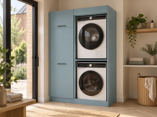 Donkerblauwe wasmachine kast met droogkast 117,5 x 200 x 67,5 cm