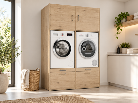 Wasmachine kast lichte eik zijaanzicht links