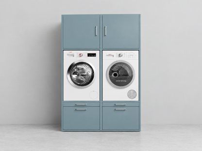 Lichtblauwe wasmachine kast op maat 134 x 207 x 65 cm