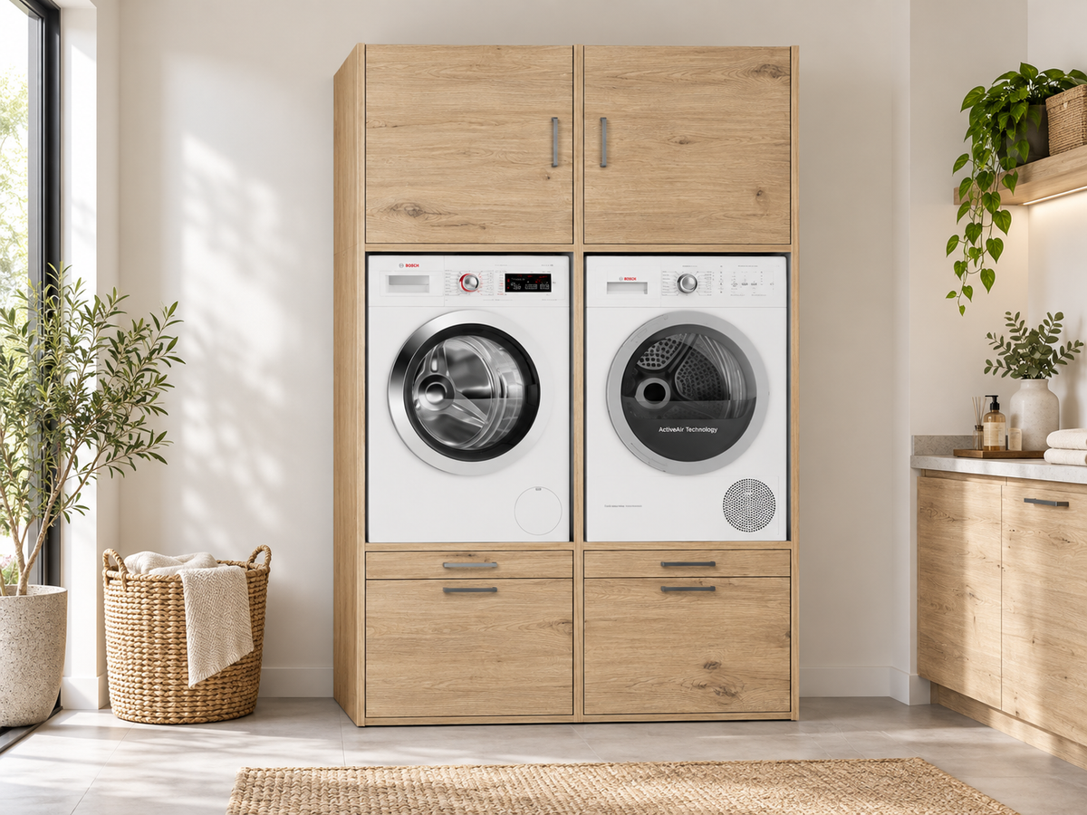 Wasmachine kast lichte eik op maat 134 x 207 x 65 cm