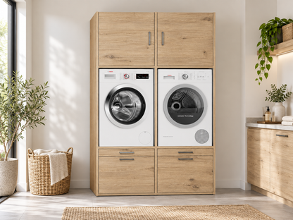 Wasmachine kast lichte eik op maat 134 x 207 x 65 cm
