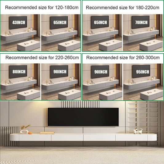 Zwevend TV Meubel 'Solid Prestige' | Massief Hout & Soft Corners | Mat Wit & Eiken (140cm - 240cm) - cinewallkopen.be